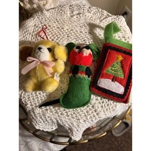 Adorable Vintage  Soft Ornaments Bear Pom Pom Mouse Stocking Mini Bag With Tree